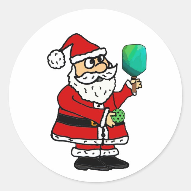Sticker Rond Funny Père Noël Jouer au Pickleball Noël (Devant)