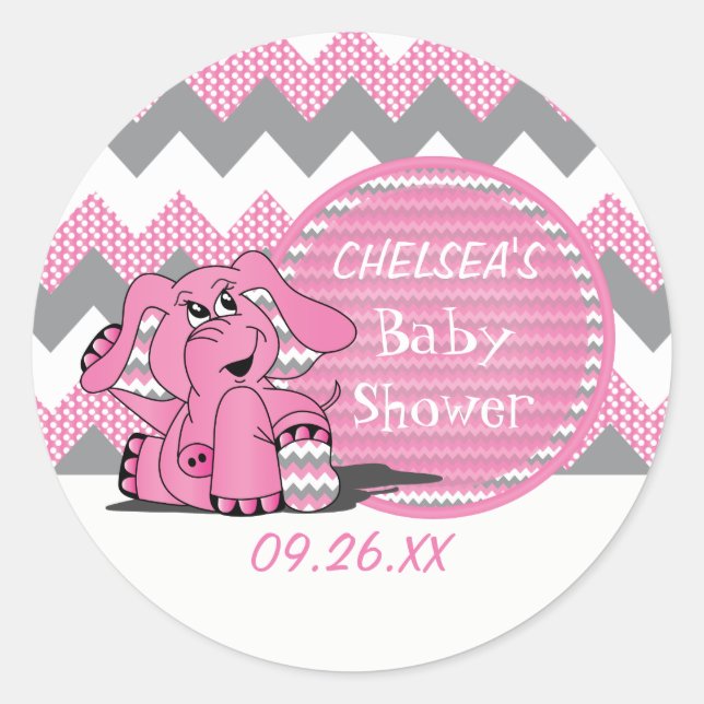 Sticker Rond Funny Pink Chevron Silly Elephant (Devant)