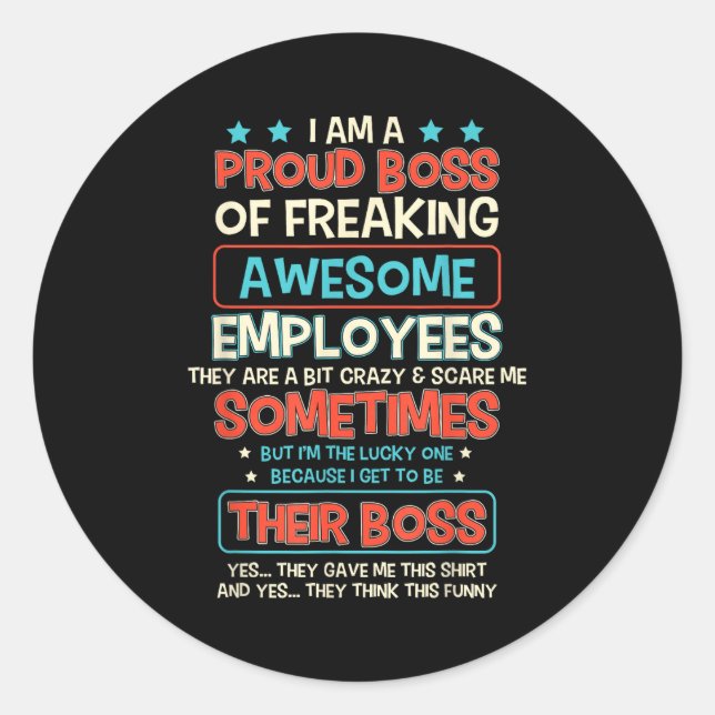 Sticker Rond Funny Proud Boss Employee Appreciation Office Men  (Devant)
