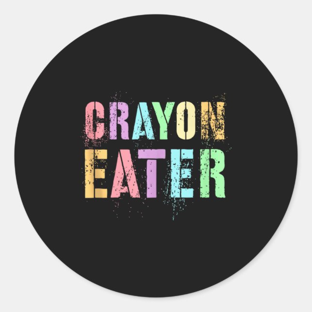 Sticker Rond Funny Proud Crayon Eater Military Veteran Dad Offi (Devant)