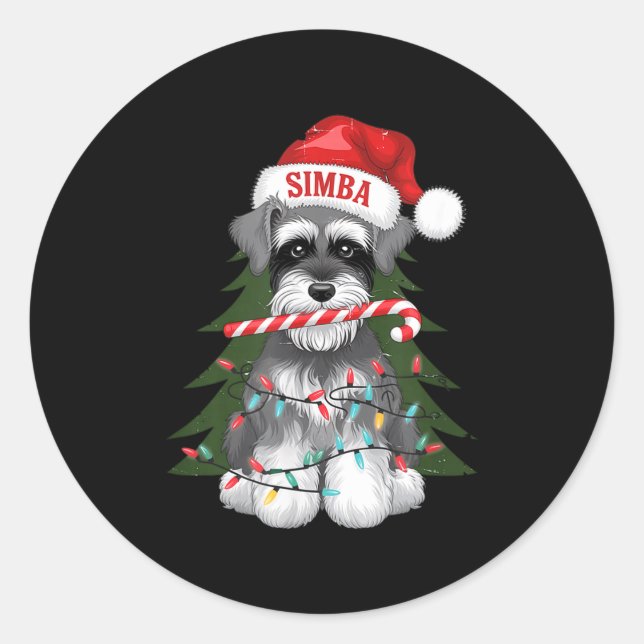 Sticker Rond Funny Puppy Dog Christmas Holiday With Candy Cane  (Devant)