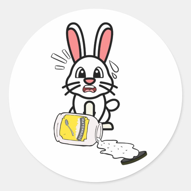 Sticker Rond Funny Rabbit renversé mayonnaise (Devant)