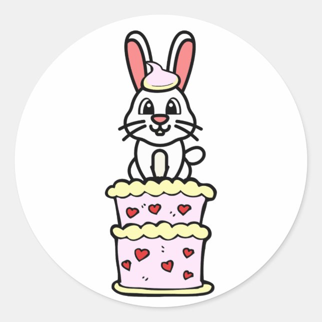 Sticker Rond Funny Rabbit sautant d'un gâteau (Devant)