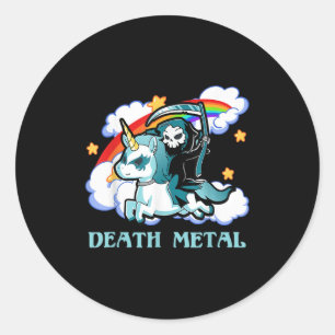 Sticker Rond Funny Rainbow Skeleton Unicorn Death Metal Music F