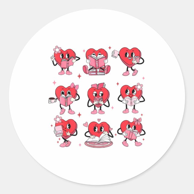 Sticker Rond Funny Reading Heart Book Valentines Day Teacher Wo (Devant)