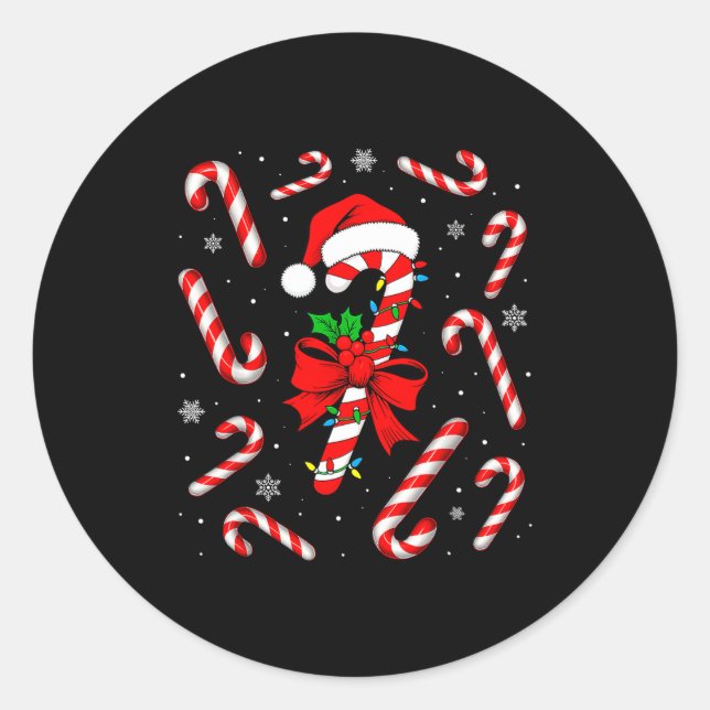 Sticker Rond Funny Red And White Candy Cane Xmas Lights Santa C (Devant)