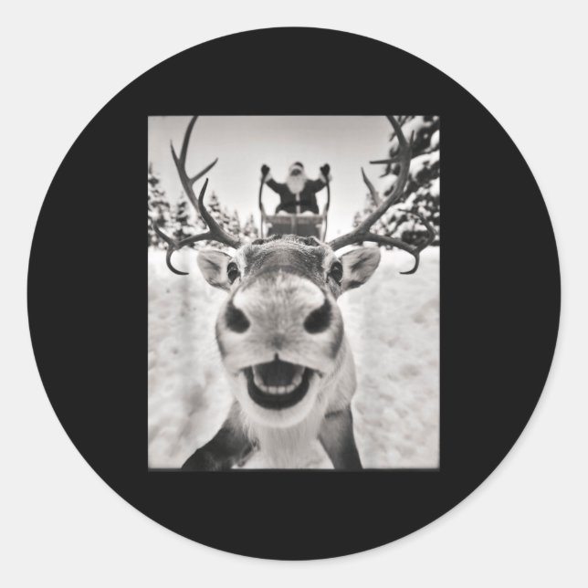 Sticker Rond Funny Reindeer Selfie Christmas Santa Funny Kids  (Devant)
