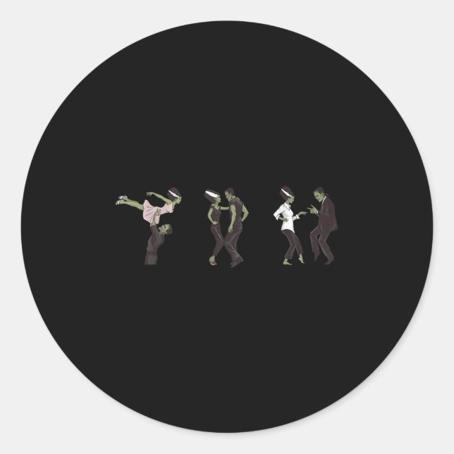Sticker Rond Funny Retro Frankenstein Monster Et Mariée Danser (Devant)