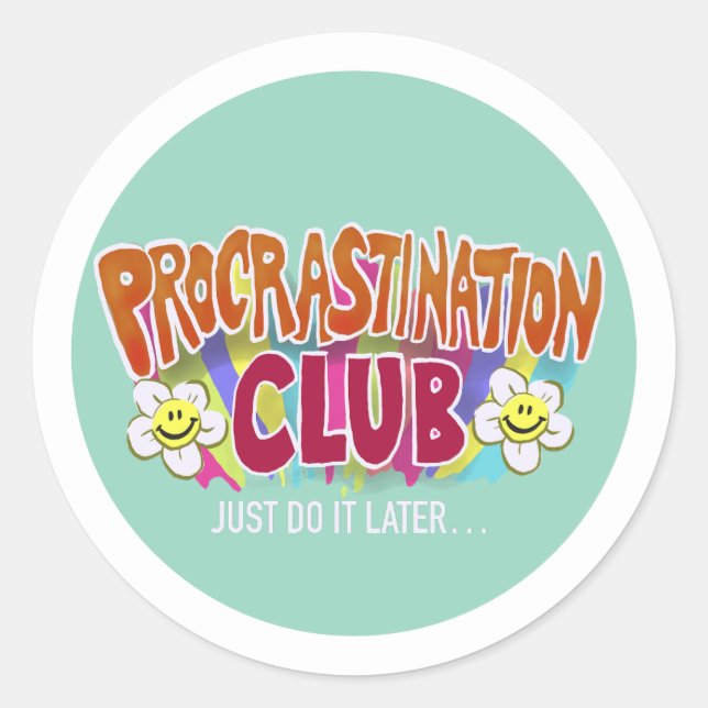 Sticker Rond Funny Retro Procrastination Club Rainbow  (Devant)
