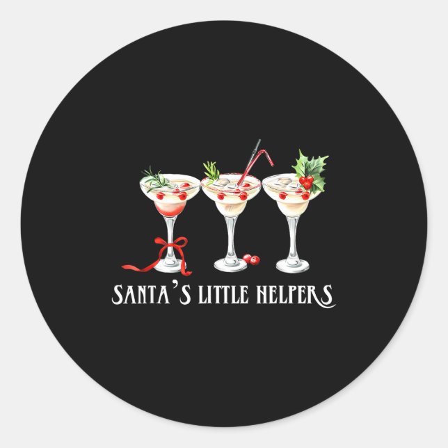 Sticker Rond Funny Retro Santa's Little Helper Martini Merry Ch (Devant)