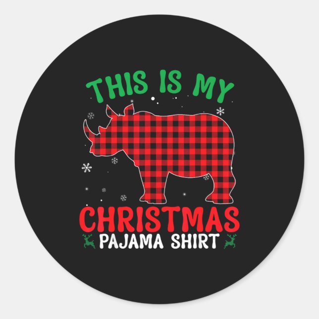 Sticker Rond Funny Rhino Christmas Pj Pajama Men Women Pj For F (Devant)