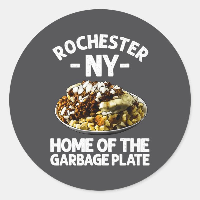 Sticker Rond Funny Rochester Ny Garbage Plate Gift Cool New Yor (Devant)