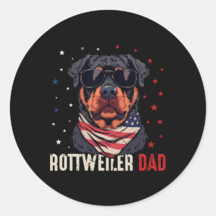 Sticker Rond Funny Rottweiler Papa Usa Étoiles 4 juillet Pères