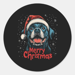 Sticker Rond Funny Rottweiler Père Noël Joyeux Noël Rottie Love