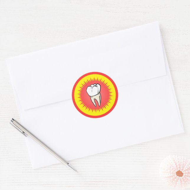 Sticker Rond Funny Rouge Blanc Jaune Extrait Molaire Starburst (Enveloppe)