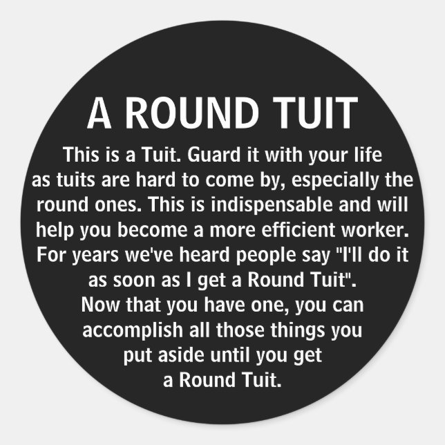 Sticker Rond Funny Round Tuit Office Co Worker Humour (Devant)