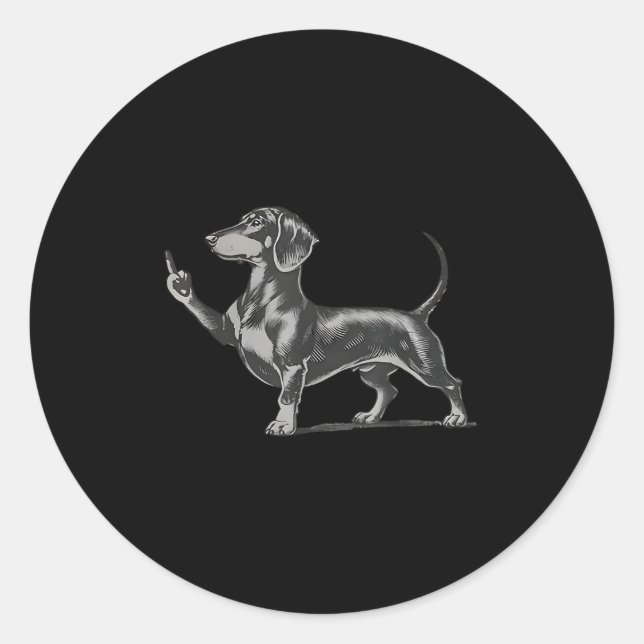Sticker Rond Funny Rude Black Dachshund Dog Meme Middle Finger  (Devant)