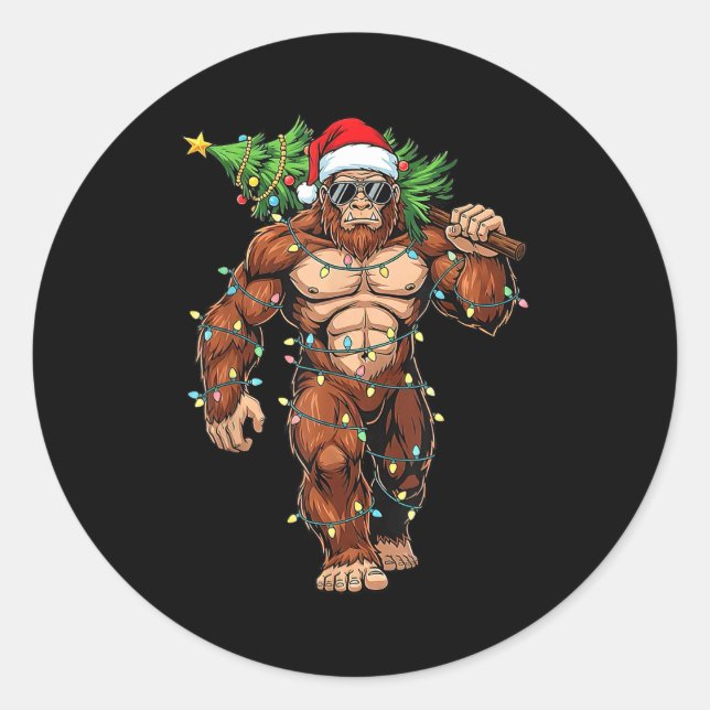 Sticker Rond Funny Santa Bigfoot Christmas Tree Christmas Crypt (Devant)