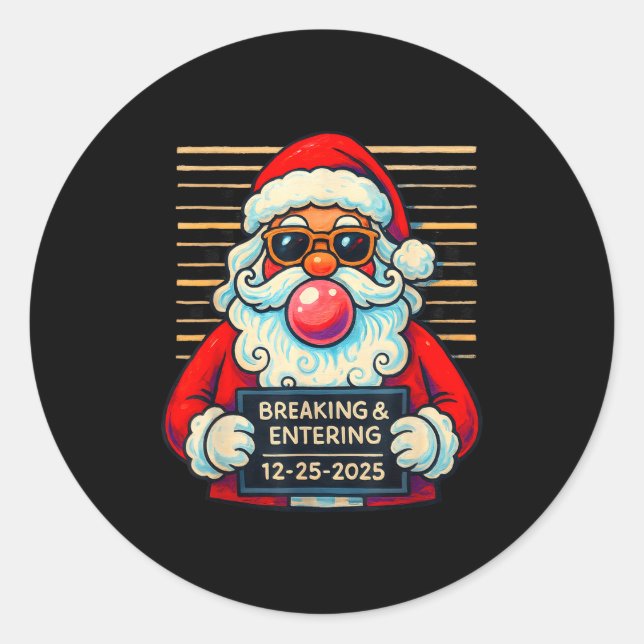 Sticker Rond Funny Santa Breaking And Entering Christmas  (Devant)