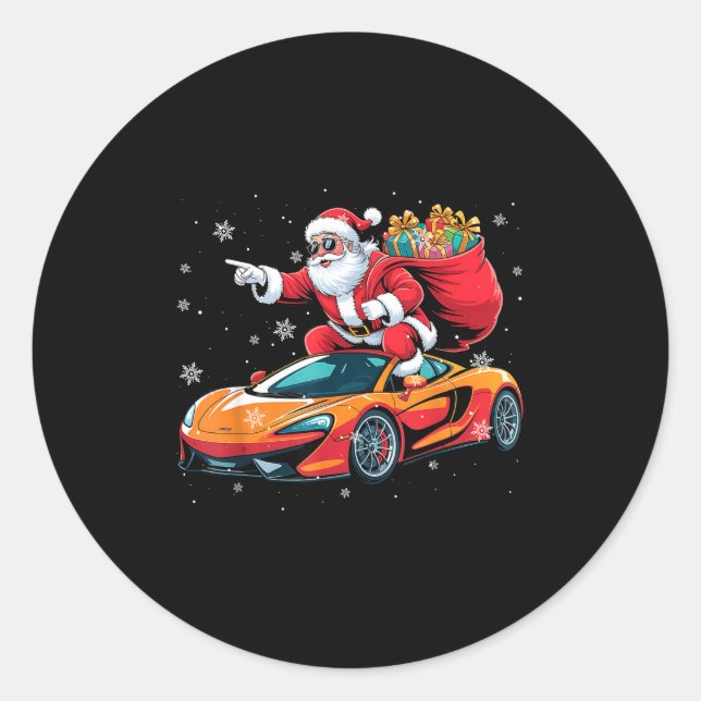 Sticker Rond Funny Santa Driving Srt Car Xmas Pajama Christmas  (Devant)