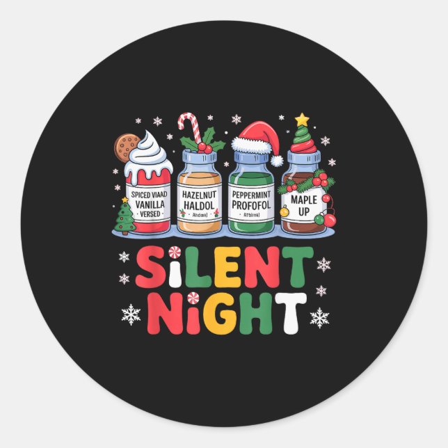 Sticker Rond Funny Santa Profol Silent Night Icu Nurses Merry C (Devant)