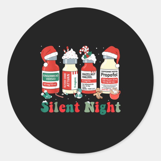 Sticker Rond Funny Santa Profol Silent Night Icu Nurses Merry C (Devant)