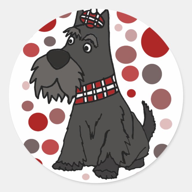 Sticker Rond Funny Scottish Terrier and Circles Art (Devant)
