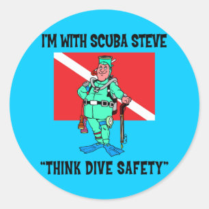 Sticker Rond Funny SCUBA Steve