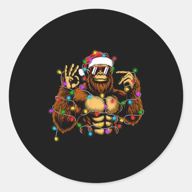 Sticker Rond Funny Six Seven 6 7 Meme Bigfoot Christmas Lights  (Devant)