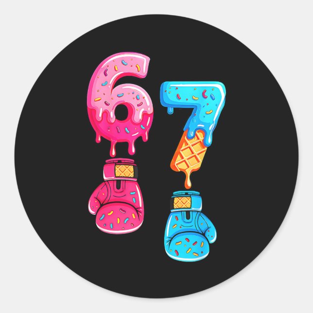 Sticker Rond Funny Six Seven Meme Ice Cream Drip 67 Boxing  (Devant)