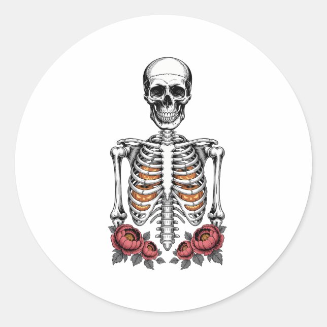 Sticker Rond Funny Skeleton Citrouille Fall (Devant)