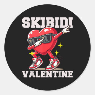Sticker Rond Funny Skibidi Valentine Dabbing Coeur Valentines D