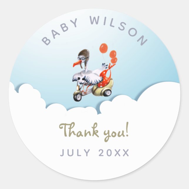 Sticker Rond Funny Stork Genre Neutre Merci de grossesse (Devant)