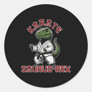 Sticker Rond Funny T-rex Karate Dino Arts Martiaux Enfants