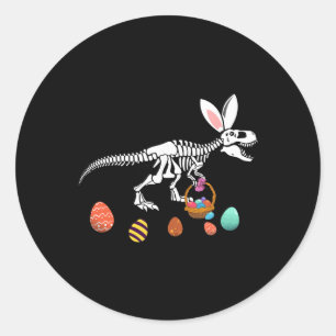 Sticker Rond Funny T Rex Pâques Squelette Lapin Croquis Chasse 