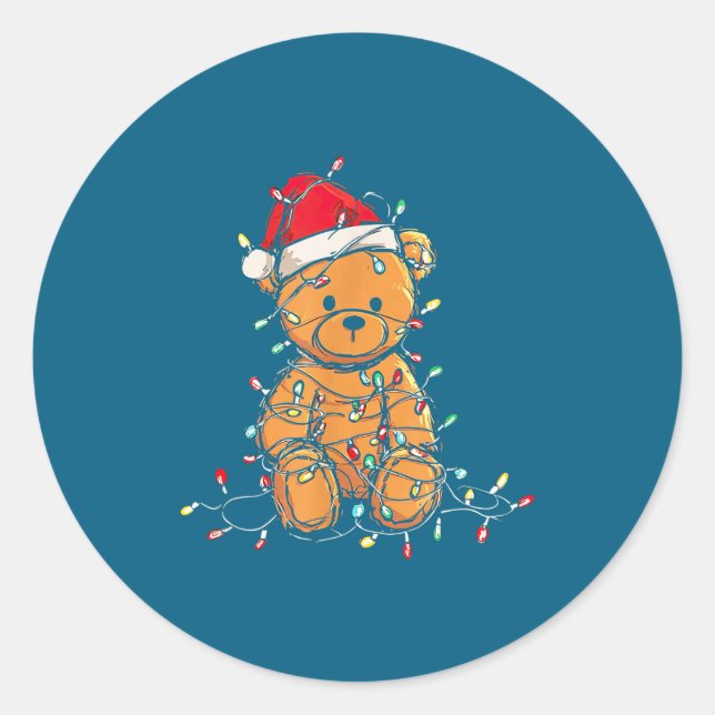 Sticker Rond Funny Teddy Bear Christmas Graphics Lights Lover  (Devant)