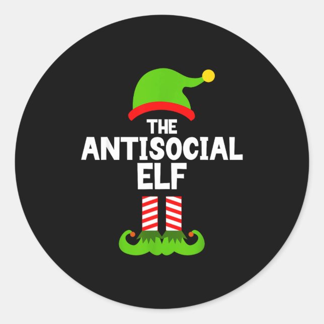 Sticker Rond Funny The Antisocial Elf Christmas Family Pajama A (Devant)