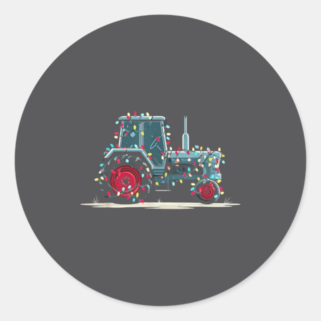 Sticker Rond Funny Tractor Christmas Graphics Lights Lover Farm (Devant)