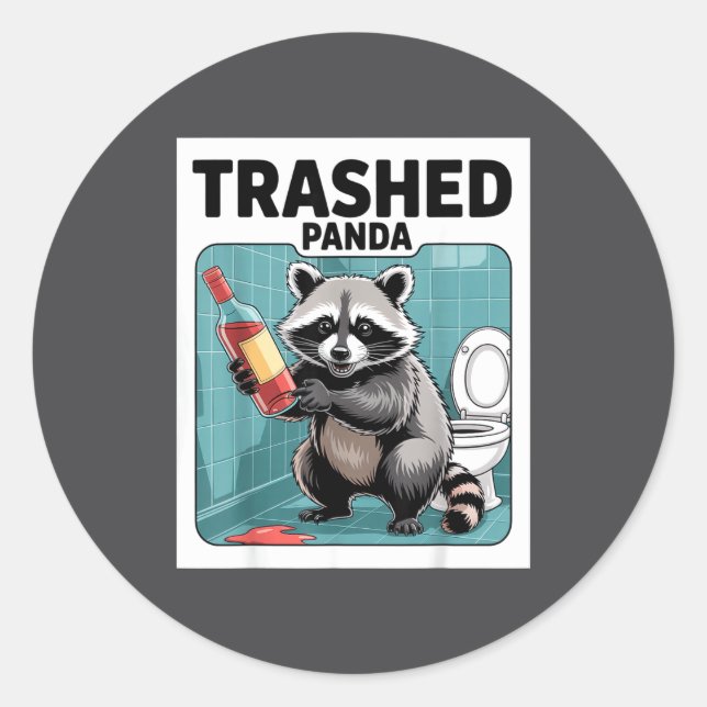 Sticker Rond Funny Trashed Panda Raccoon Gets Drunk  (Devant)