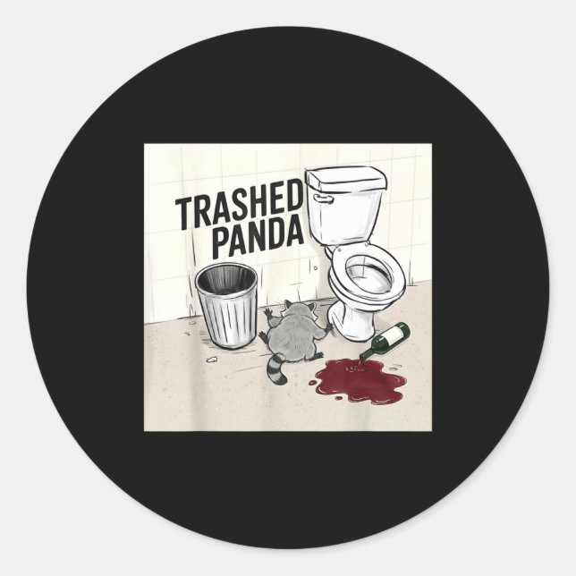 Sticker Rond Funny Trashed Panda Racoon Gets Drunk  (Devant)