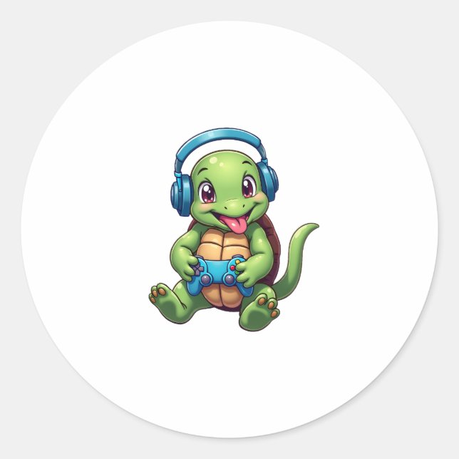 Sticker Rond Funny Turtle Gamer Gaming Turtles Video Game (1) (Devant)