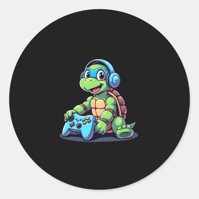 Sticker Rond Funny Turtle Gamer Gaming Turtles Video Game (2) (Devant)