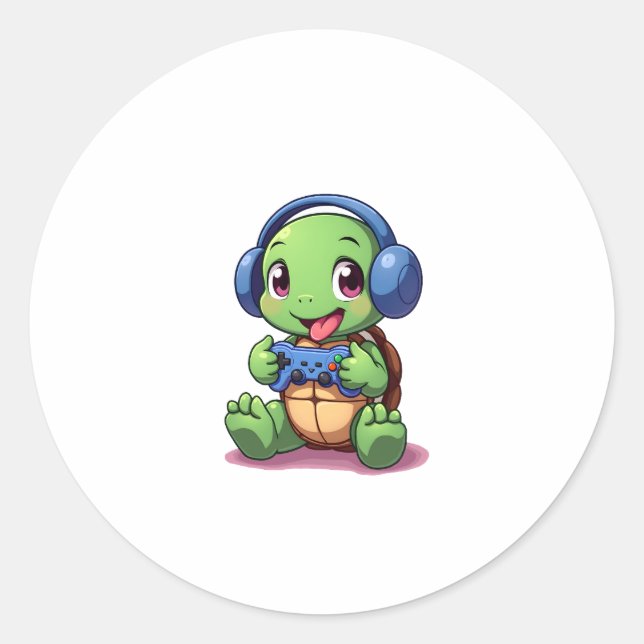 Sticker Rond Funny Turtle Gamer Gaming Turtles Video Game (2) (Devant)