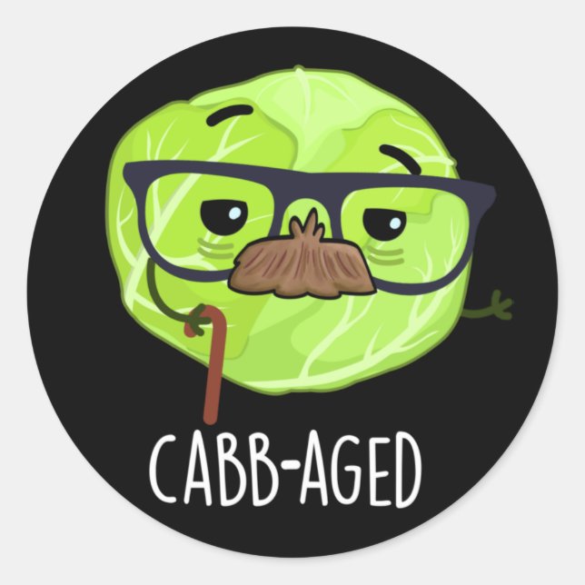 Sticker Rond Funny Vieux Veggie Vieux Cabbage Pun Dark BG (Devant)