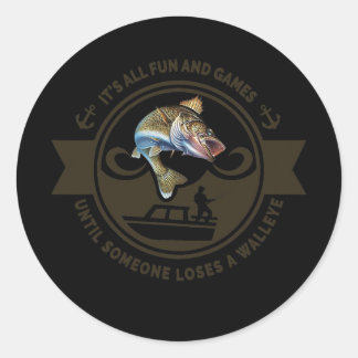Sticker Rond Funny Walleye Fishing Eau douce Pêche