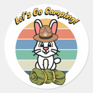 Sticker Rond Funny White Rabbit veut aller camper