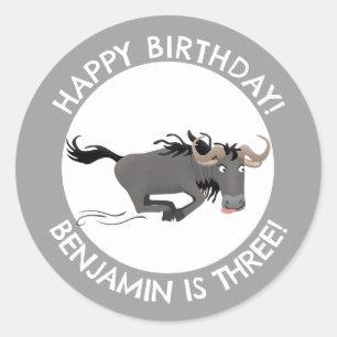 Sticker Rond Funny wildebeest personnalisées dessin animé anniv
