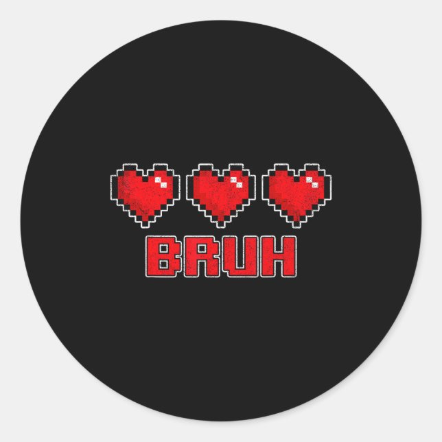 Sticker Rond Funny Xel Hearts Gamer Bruh, Valentines Video Game (Devant)