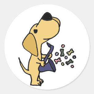Sticker Rond Funny Yellow Labrador Retriever Jouer Saxophane