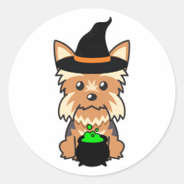 Sticker Rond Funny yorkshire terrier chien est une sorcière